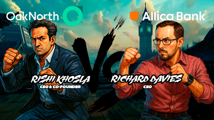 An animated image of Rishi Khosla, CEO & Co-Founder, OakNorth and Richard Davies, CEO, Allica bank